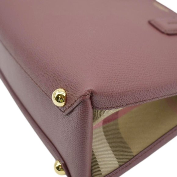 BURBERRY Banner Small House Check Leather Tote Shoulder Bag Maroon - Picture 8 of 14